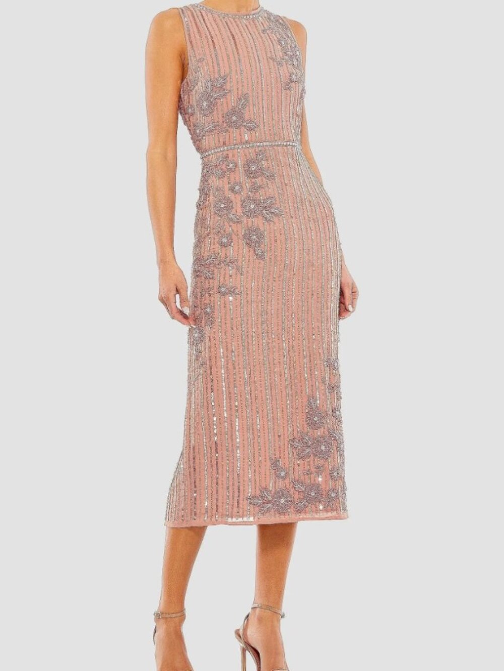 Mac Duggal Blush Pink Beaded Sheath Dress